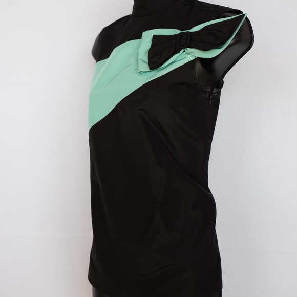 Prada Black Sleeveless Mock Neck Blouse w/ Tiffany Blue Stripe - Picture 2 of 5